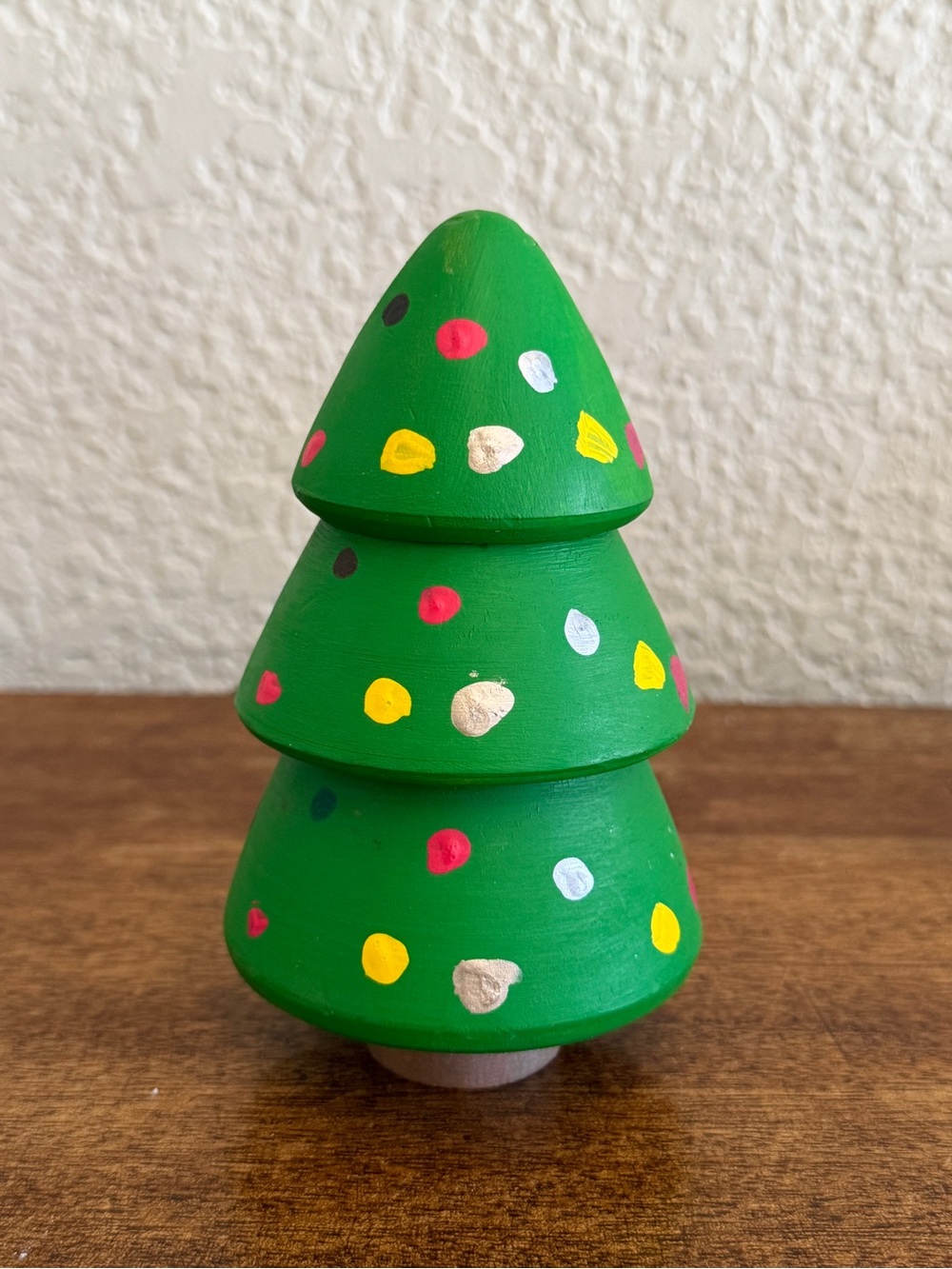 Wooden Hand Painted vintage Christmas tree holiday home decor 5”
